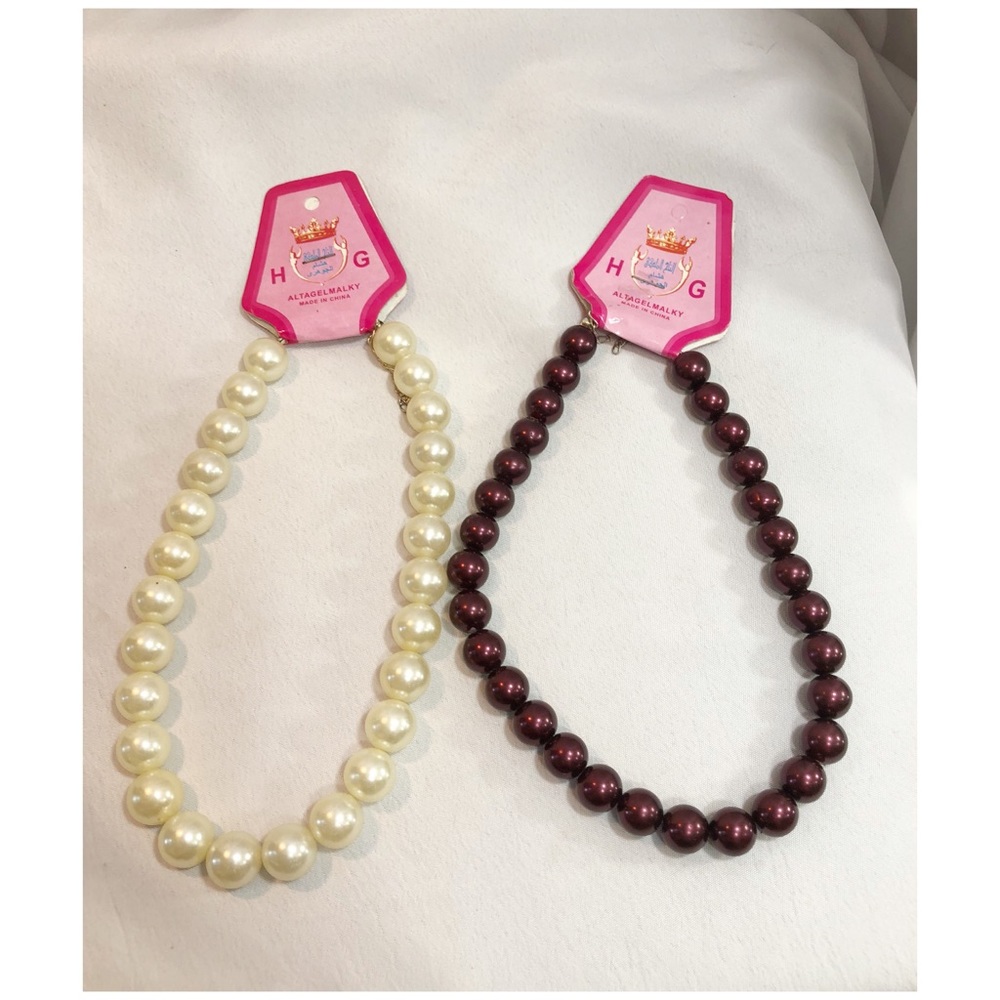 2 Beaded Necklaces — Off-White/Cream & Maroon